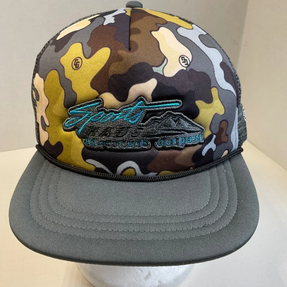 CG Habitats Sports Haus Adventure Outpost Camo Trucker Hat Snapback Grey Cap